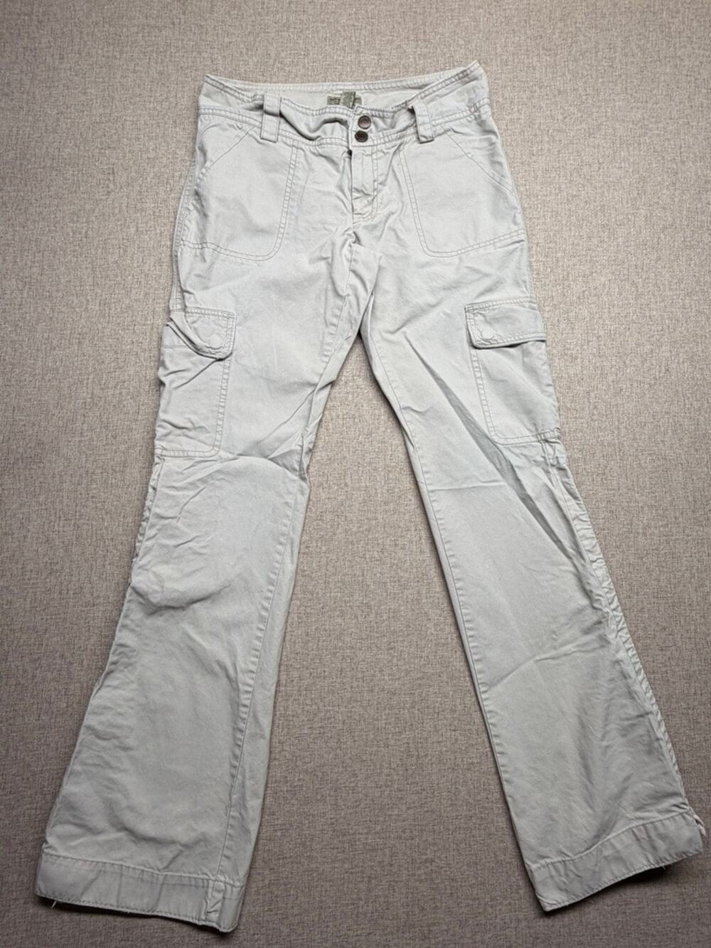 Vintage American Eagle Low Rise Ruched Side Flare Cargo Pants Khaki Beige 4L